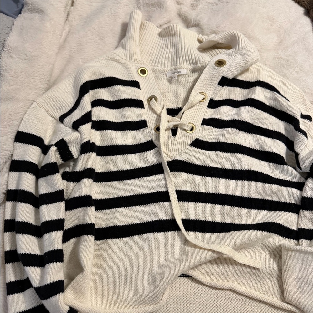 Maurices Black and Cream Striped Turtleneck Sweater